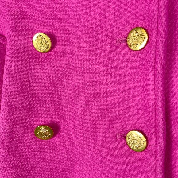 J Crew Majesty Coat Peacoat Fuchsia Pink Wool Stadium Cloth Double Breasted Sz 0 - Picture 7 of 10
